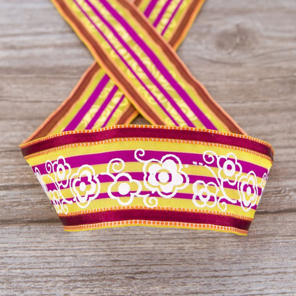 Лента с рисунком SAFISA, 38 мм, цвет бордо/желтый