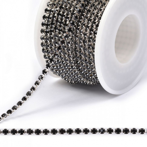 Цепь со стразами арт.TBY.06.SS10-3, цв.BLACK/SILVER, 3 мм, уп.10 м
