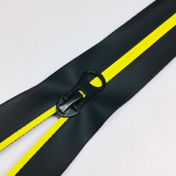 Молния спираль №7 разъем 18см водостойкая D504 желтый черная тесьма
