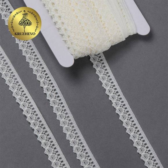 Кружево-трикотаж KRUZHEVO арт.TBY 1665 шир.10мм цв.02 молочный, уп.27,4м