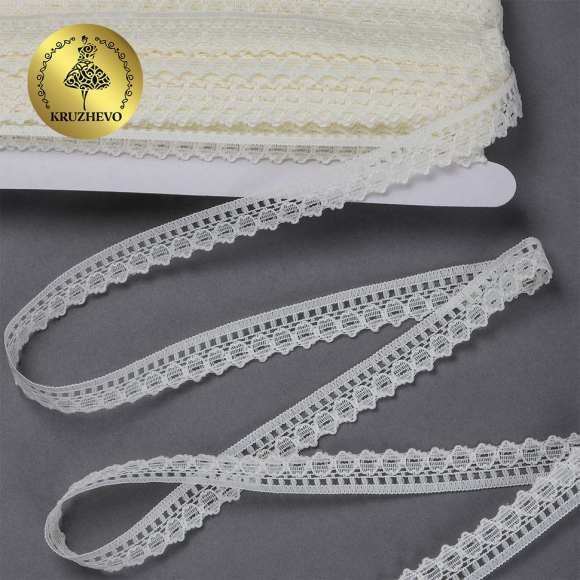 Кружево-трикотаж KRUZHEVO арт.TBY 1665 шир.10мм цв.02 молочный, уп.27,4м