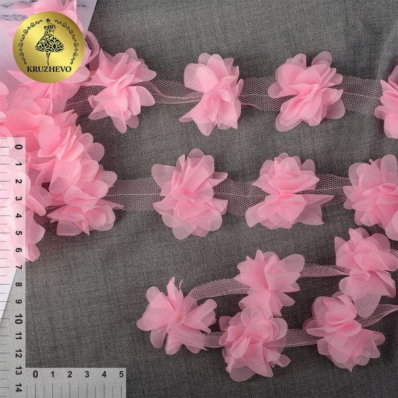 Кружево 3D арт.TBY.1312 Цветы цв.02 нежно-розовый, уп.9,14м
