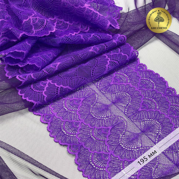 Кружево-стрейч KRUZHEVO арт.TBY.8034 шир.195мм цв.A0507 фиолетовый неон уп.3м