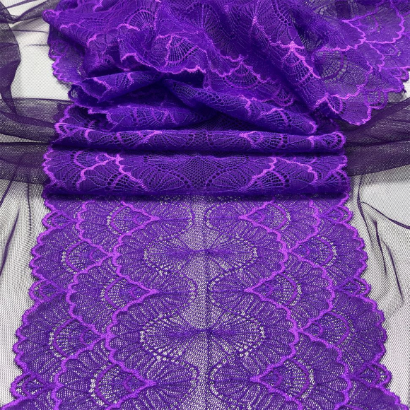 Кружево-стрейч KRUZHEVO арт.TBY.8034 шир.195мм цв.A0507 фиолетовый неон уп.3м