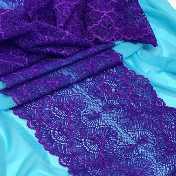 Кружево-стрейч KRUZHEVO арт.TBY.8034 шир.195мм цв.A0507 фиолетовый неон уп.3м