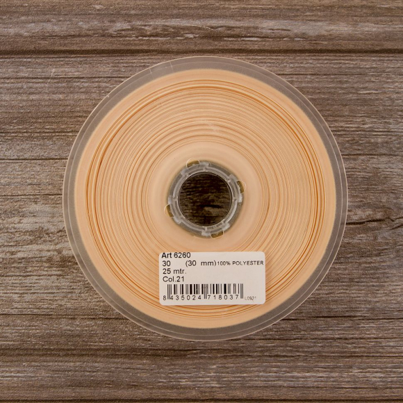 Косая бейка атласная 30 мм, 25 м, цвет 21, персиковый айвори