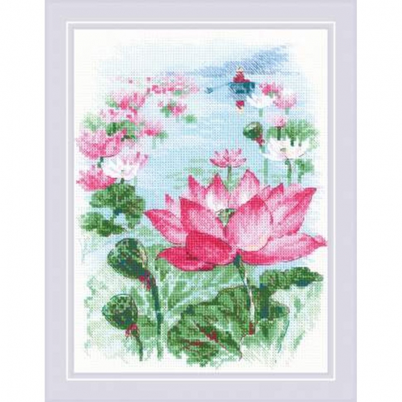 Набор для вышивания РИОЛИС арт.1870 Поле лотосов. Рыбак 18х24 см