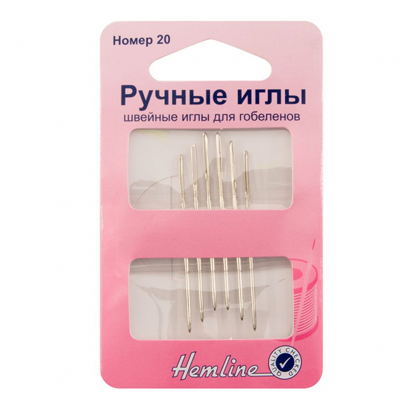 Иглы ручные для вышивания с закругленным кончиком №20, 6 шт