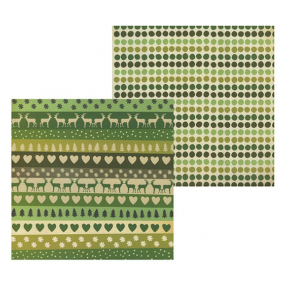 Бумага двухсторонняя для скрапбукинга "Олени и зелёные сердца"