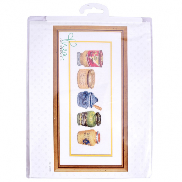 38956_Набор для вышивания "Банки с горчицей", канва аида 18 ct