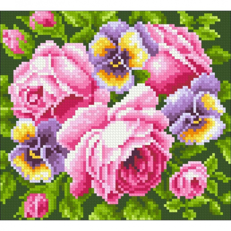 Набор Паутинка для изготовления картины со стразами арт.М233 Розы и анютины глазки 20х18 см