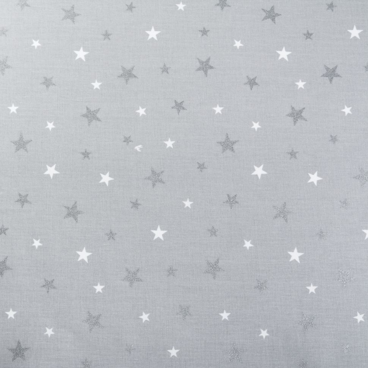 Ткань ранфорс с глитером Звездочки, арт.WH 21103-v04, 130г/м?,100% хлопок, шир.240см, цв.серый/серебро, уп.3м