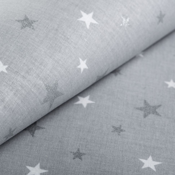 Ткань ранфорс с глитером Звездочки, арт.WH 21103-v04, 130г/м?,100% хлопок, шир.240см, цв.серый/серебро, уп.3м