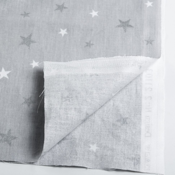 Ткань ранфорс с глитером Звездочки, арт.WH 21103-v04, 130г/м?,100% хлопок, шир.240см, цв.серый/серебро, уп.3м
