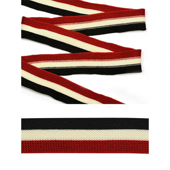 Трикотажный лампас 20мм 08 черный-молочный-бордовый 10м