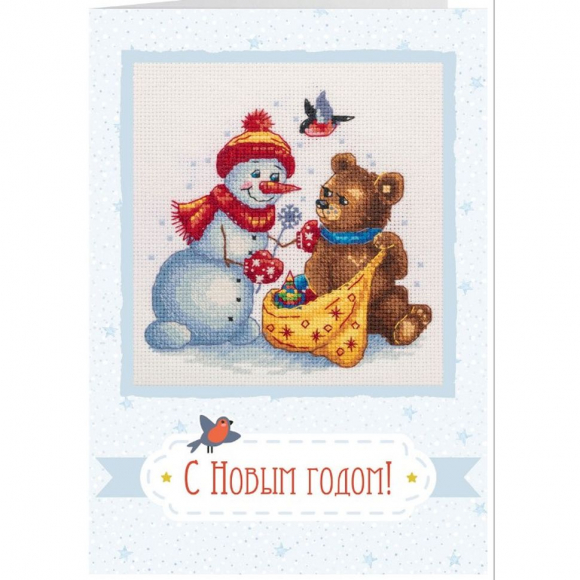 Набор для вышивания PANNA арт. OT-7276 Открытка. Подарки для мишки 10,5х10,5 см