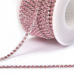 Цепь со стразами арт.TBY.06.SS10-4, цв.PINK/SILVER, 3 мм, уп.10 м