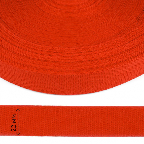 Тесьма киперная 22 мм хлопок 1,8г/см арт.12.2С-257К.22.010 цв.красный уп.50м
