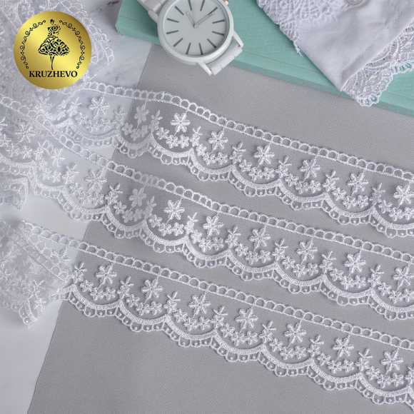 Кружево на сетке KRUZHEVO арт.TR.8B1176 шир.35мм цв.01 белый уп.9м Кружево на сетке KRUZHEVO арт.TR.8B1176 шир.35мм цв.01 белый уп.9м