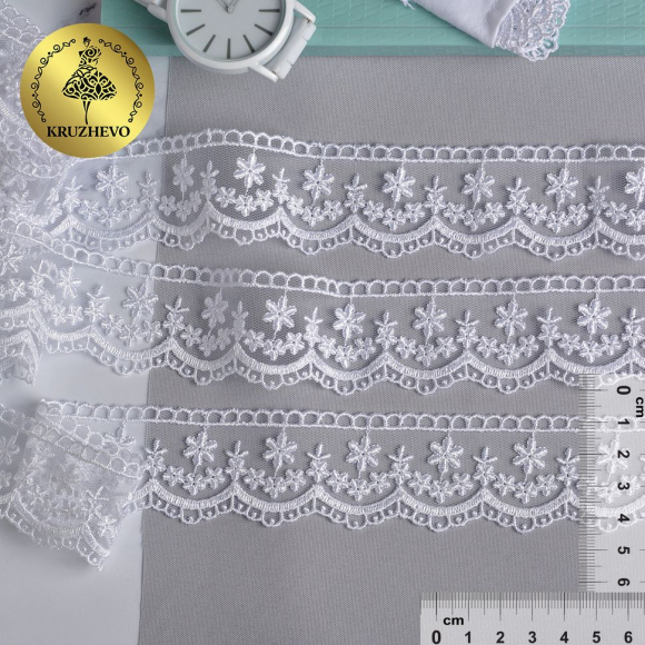 Кружево на сетке KRUZHEVO арт.TR.8B1176 шир.35мм цв.01 белый уп.9м Кружево на сетке KRUZHEVO арт.TR.8B1176 шир.35мм цв.01 белый уп.9м