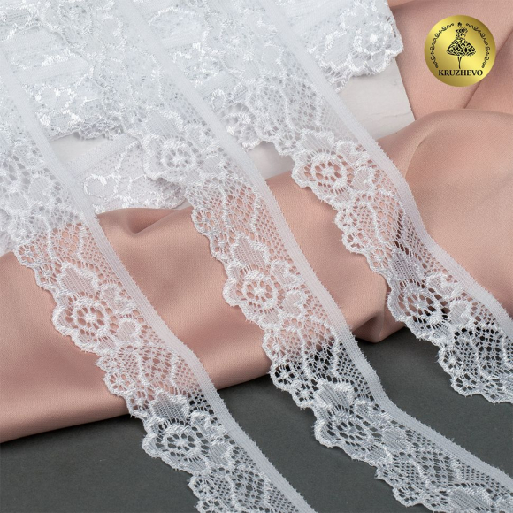 Кружево-стрейч KRUZHEVO арт.TBY.L839 шир.30мм цв.01 белый уп.50м