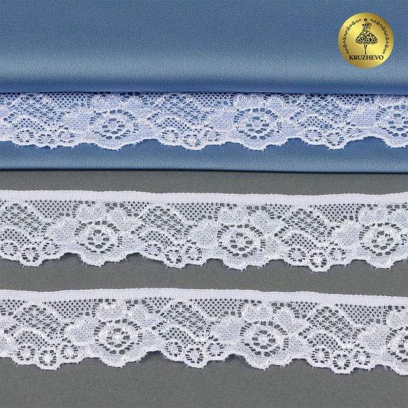 Кружево-стрейч KRUZHEVO арт.TBY.L839 шир.30мм цв.01 белый уп.50м
