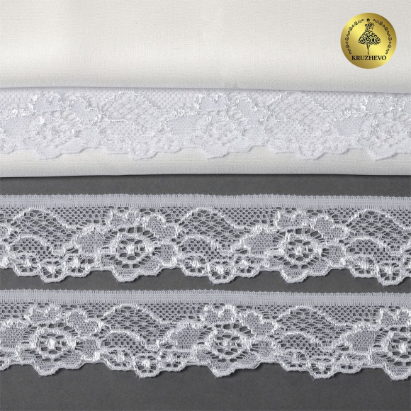 Кружево-стрейч KRUZHEVO арт.TBY.L839 шир.30мм цв.01 белый уп.50м
