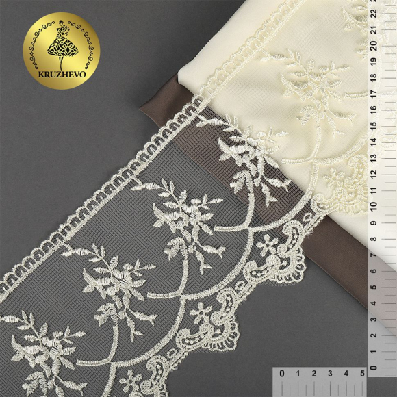 Кружево на жесткой сетке Exclusive арт.TBY 2L476A шир.125мм цв.W1515 молочный уп.13,71м