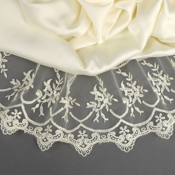 Кружево на жесткой сетке Exclusive арт.TBY 2L476A шир.125мм цв.W1515 молочный уп.13,71м