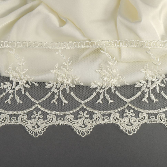 Кружево на жесткой сетке Exclusive арт.TBY 2L476A шир.125мм цв.W1515 молочный уп.13,71м