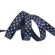 Лента репсовая в рубчик арт.LDRG37002912 (103) крупный горошек 12мм цв.т.синий-белый уп.27,4м