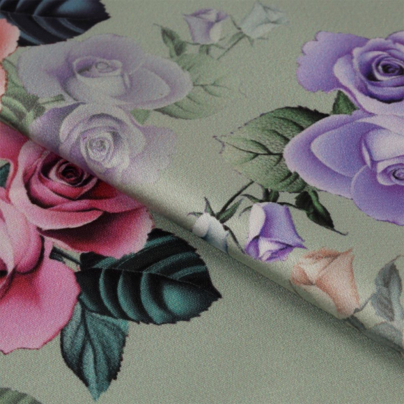 Ткань шелк Армани креп 90 г/м? 97% полиэстер, 3% лайкра шир.148 см арт.T.0346.6 цв.06 зеленый рул.25м