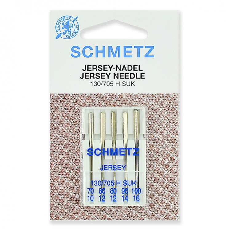 Иглы для бытовых швейных машин Schmetz джерси 130/705H SUK №70/80(2)/90/100, уп.5 игл