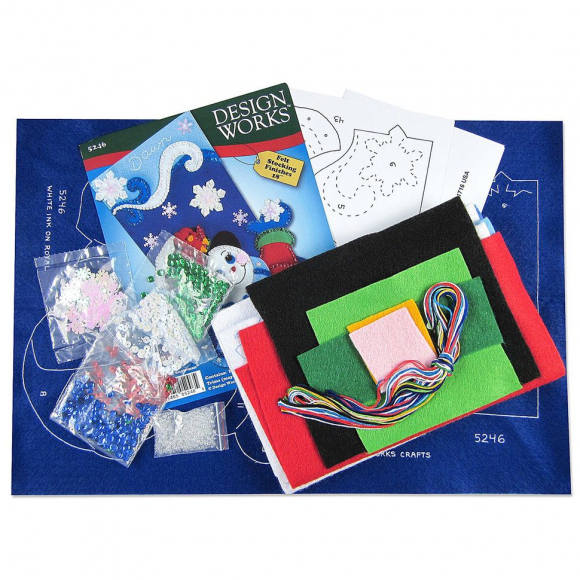 Набор для вышивания сапожка для подарков "Снеговик со снежинкой"