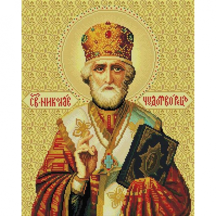 Набор Белоснежка для изготовления картин со стразами на подрамнике арт.БЛ.076-ST-S Николай Чудотворец 40х50см