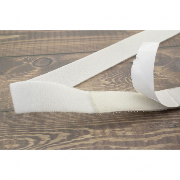 137337_Липучка велюр-петельная комби пришивная/самоклеющаяся, 2 части, ширина 20 мм, цвет белый, рулон 12 м