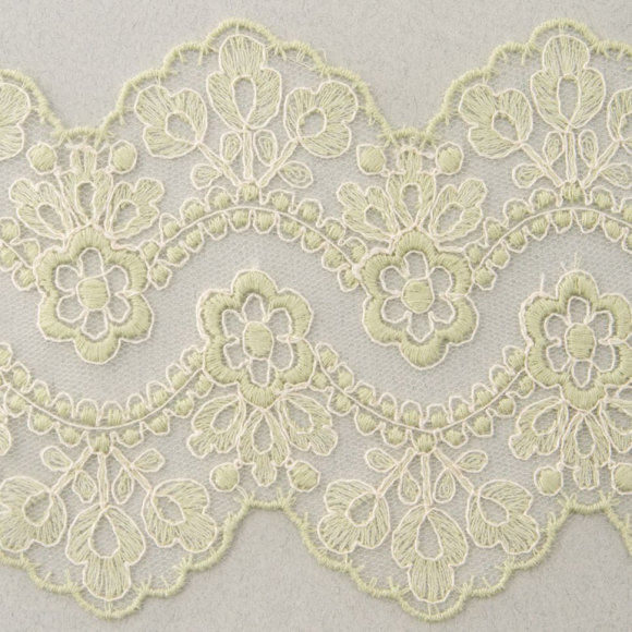 Вышивка хлопком на тюле, 90 мм, цвет нежно-зеленый