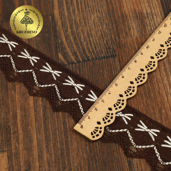 Кружево из мерсеризованного хлопка KRUZHEVO 37мм арт.TR.K-10034 цв.коричневый+белый, уп.3м