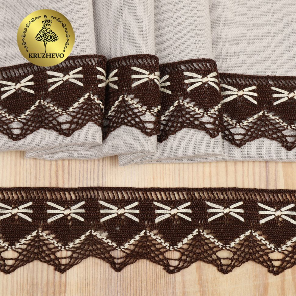 Кружево из мерсеризованного хлопка KRUZHEVO 37мм арт.TR.K-10034 цв.коричневый+белый, уп.3м