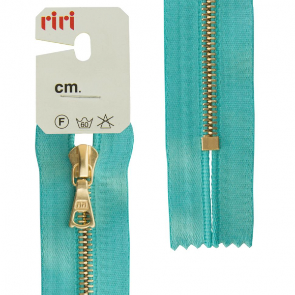 66021_Молния металл, Gold, неразъёмная, на атласной тесьме, 4 мм, 18 см, цвет 5859, бирюзовый