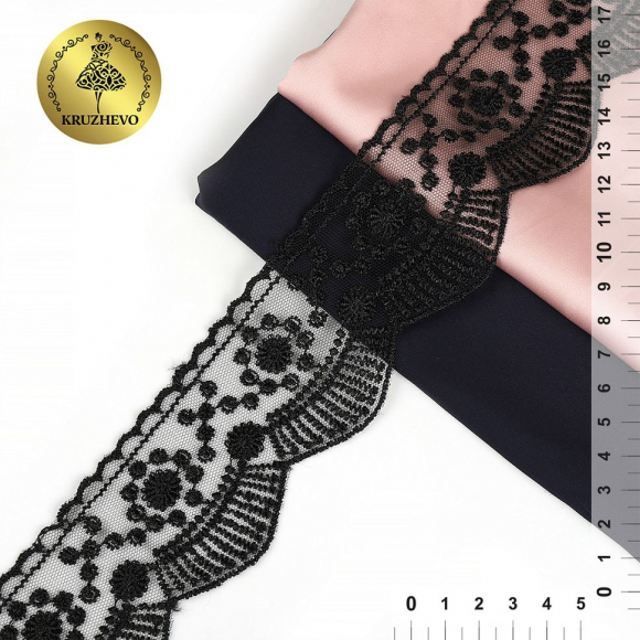Кружево на жесткой сетке Exclusive арт.TBY J2052W-2 шир.55мм цв.06 черный уп.13,71м