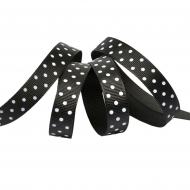 Лента репсовая в рубчик арт.LDRG03002912 (82) крупный горошек 12мм цв.черный-белый уп.27,4м