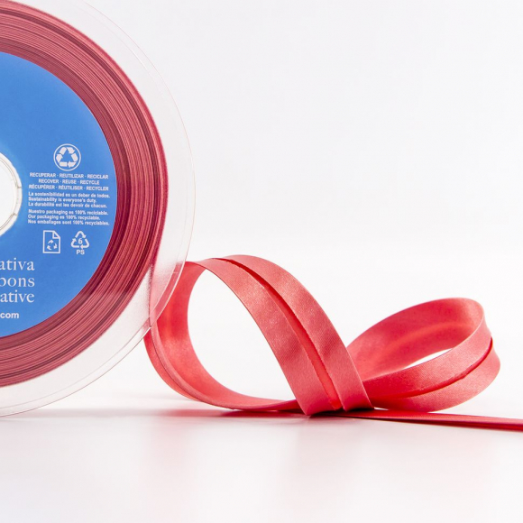 Косая бейка атласная 20 мм, 25 м, цвет 59, кораловый