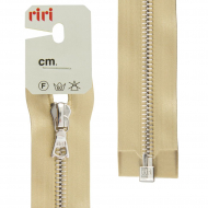 29534_Молния металл, Ni, разъёмная 1 замок, на атласной тесьме, 6 мм, 70 см, цвет 2213, золотисто-бежевый