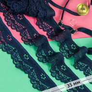 Кружево-стрейч KRUZHEVO арт.TBY.1809 шир.35мм цв.S058 синий сапфир уп.50м