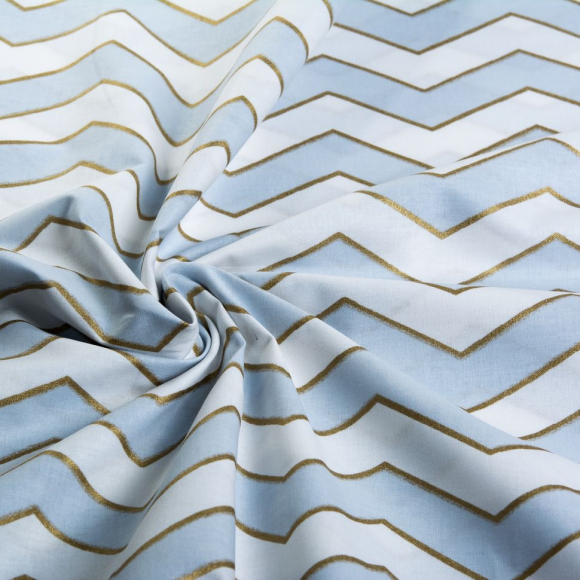 Ткань ранфорс с глитером Зиг-заг, арт.WH 20558-v02, 130г/м?,100% хлопок, шир.240см, цв.голубой/золото, уп.3м