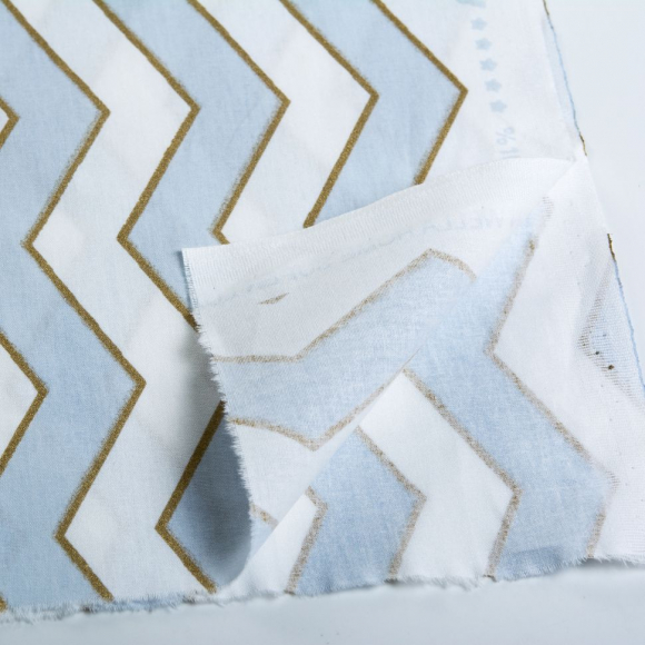 Ткань ранфорс с глитером Зиг-заг, арт.WH 20558-v02, 130г/м?,100% хлопок, шир.240см, цв.голубой/золото, уп.3м