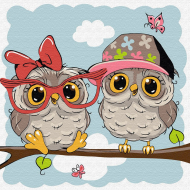 Картины по номерам Molly арт.KH0850 Маленькие совята (12 цветов) 20х20 см