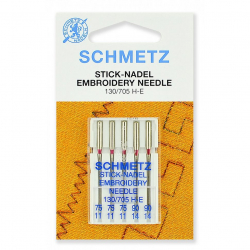 Иглы для бытовых швейных машин Schmetz для вышивки 130/705H-E №75(3)/90(2), уп.5 игл