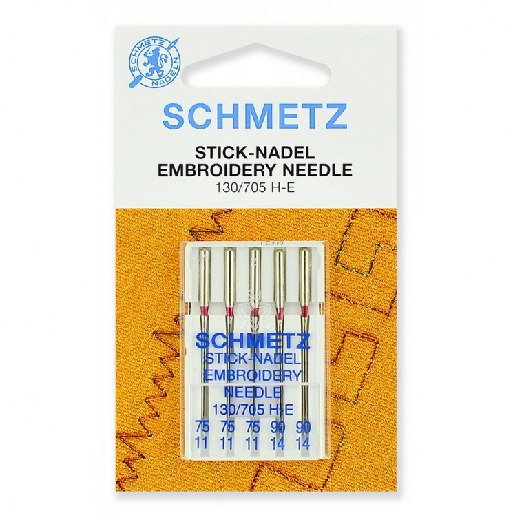 Иглы для бытовых швейных машин Schmetz для вышивки 130/705H-E №75(3)/90(2), уп.5 игл